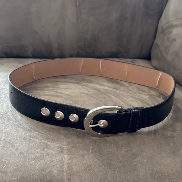 Women’s Black Leather Belt with Silver Buckle 37” - Picture 1 of 4